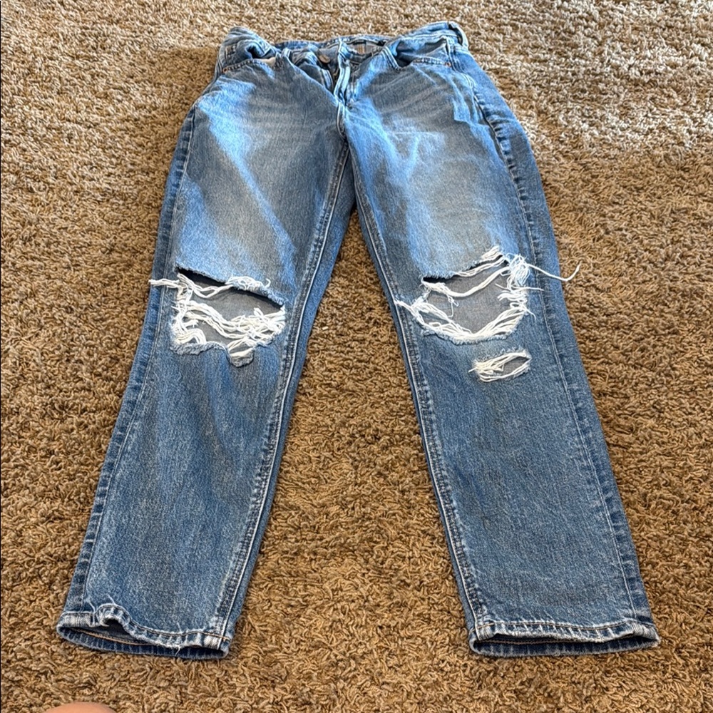 American Eagle Outfitters Distressed Blue Strigid MomJeans